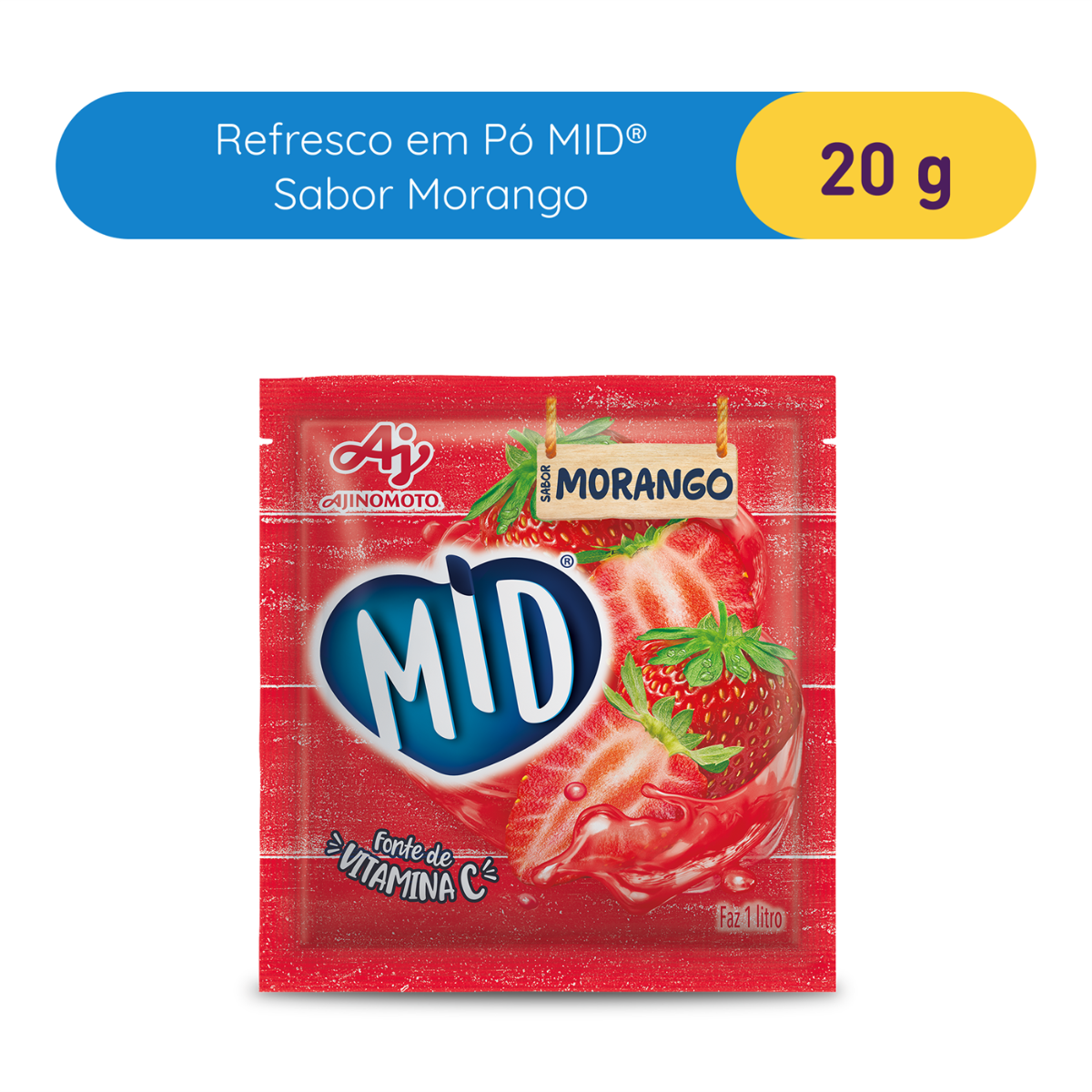 REFRESCO EM PÓ MID® SABOR MORANGO 20G