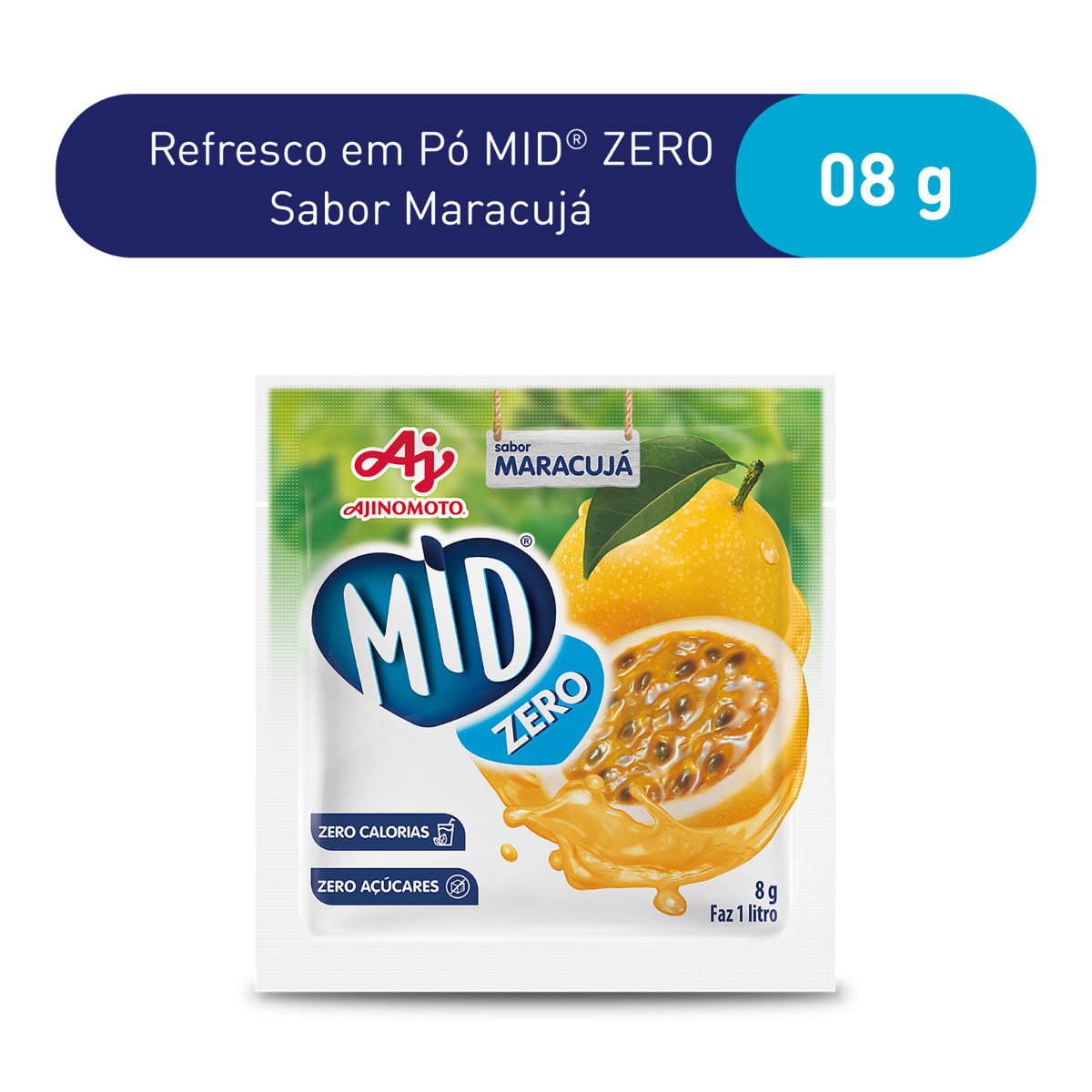 REFRESCO EM PÓ MID® ZERO SABOR MARACUJÁ 8G