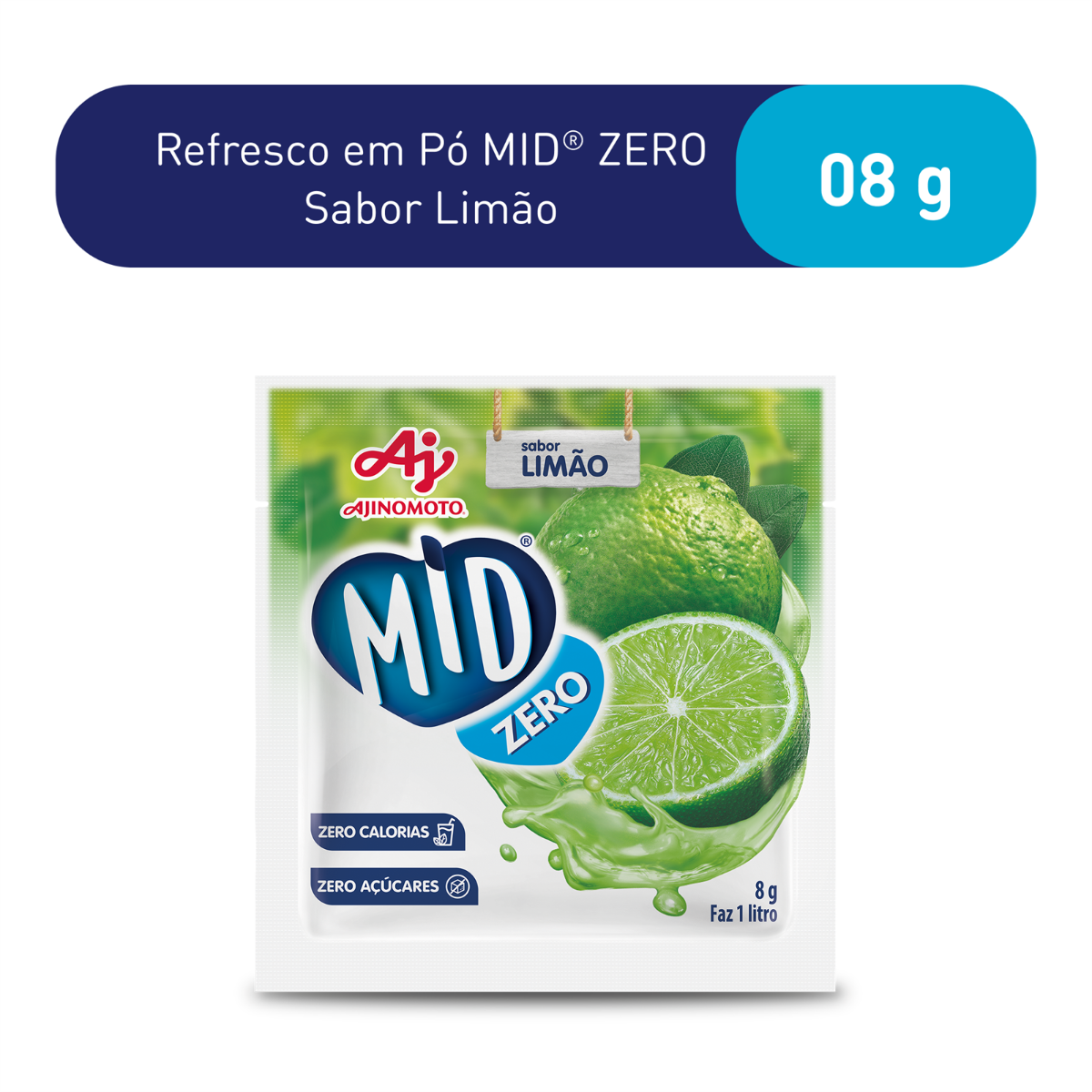 REFRESCO EM PÓ MID® ZERO SABOR LIMÃO 8G