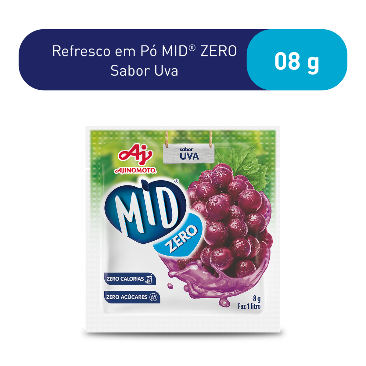 REFRESCO EM PÓ MID® ZERO SABOR UVA 8G