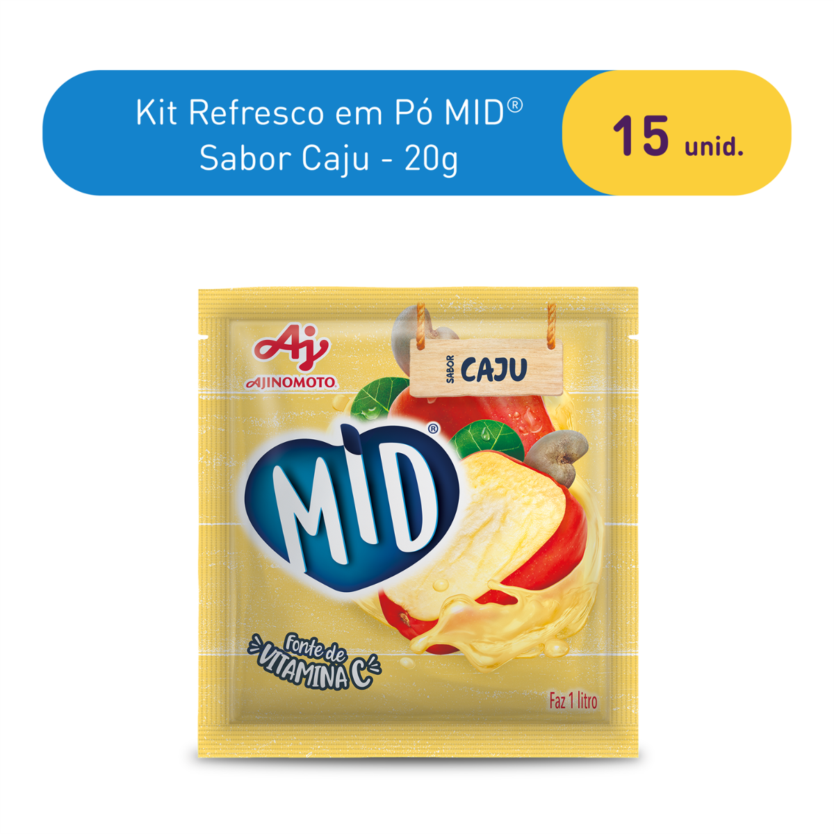 Kit Refresco em Pó MID® Sabor Caju Com 15 Unidades de 20g