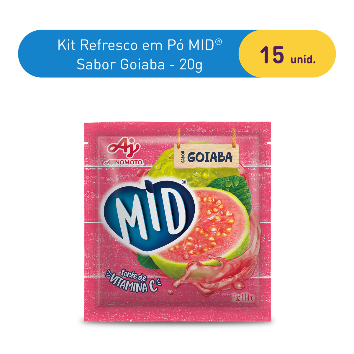Kit Refresco em Pó MID® Sabor Goiaba Com 15 Unidades de 20g