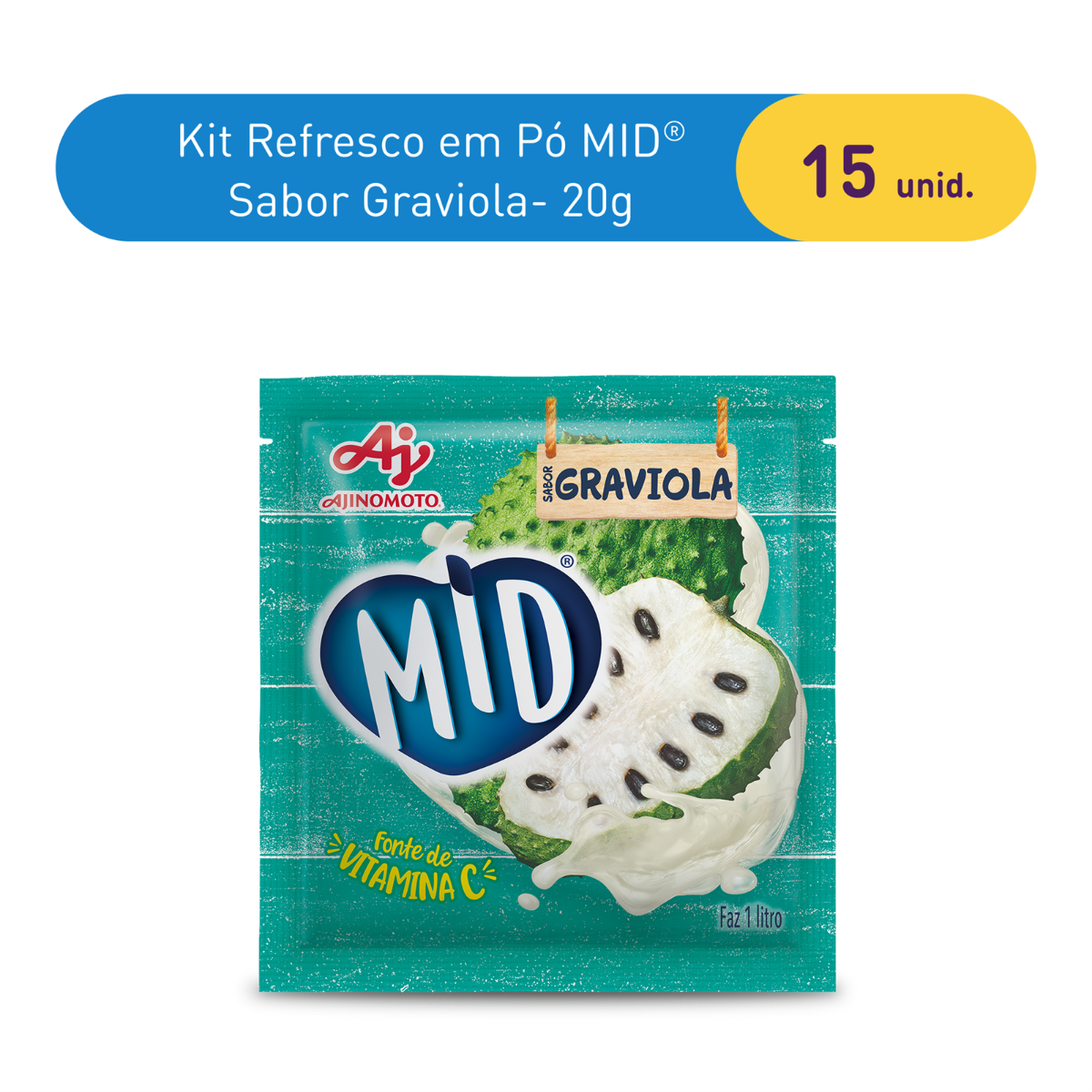 Kit Refresco em Pó MID® Sabor Graviola Com 15 Unidades de 20g