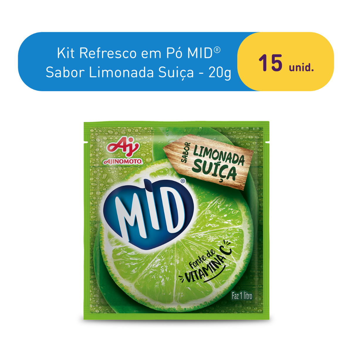 Kit Refresco em Pó MID® Sabor Limonada Suíça Com 15 Unidades de 20g