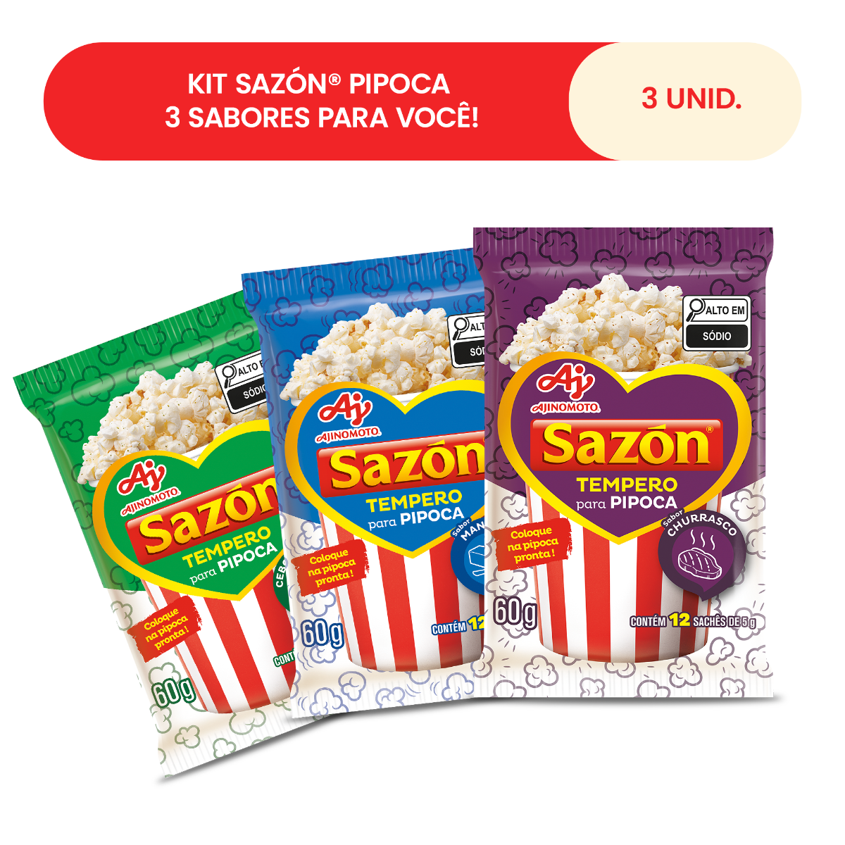KIT SAZÓN® PIPOCA – 3 SABORES PARA VOCÊ!