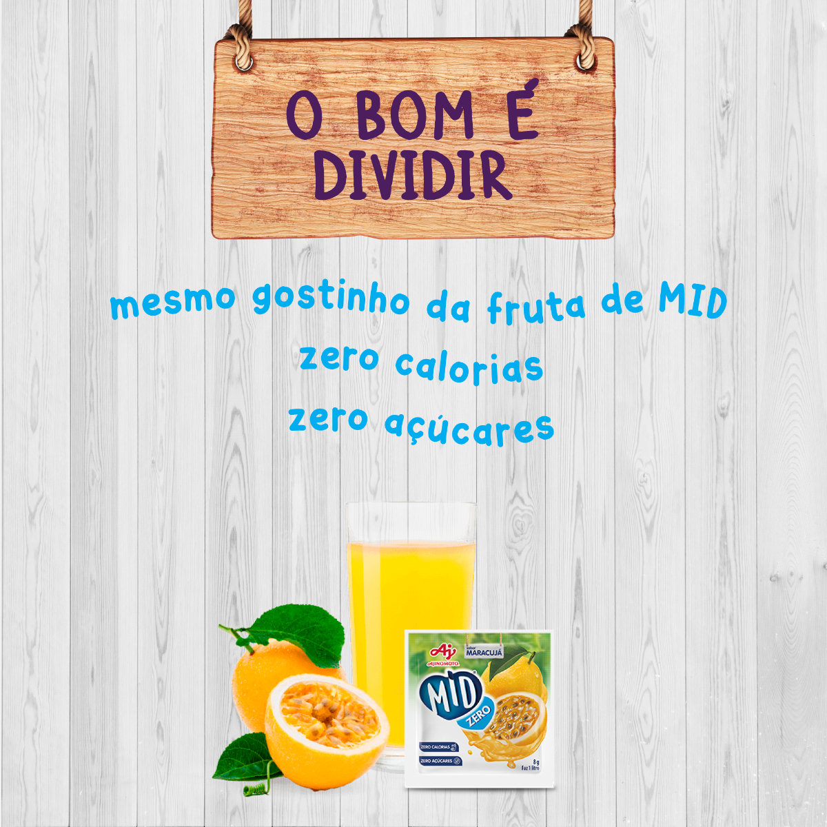 Kit Refresco em Pó MID ZERO®  Sabor Maracujá Com 15 Unidades de 8g
