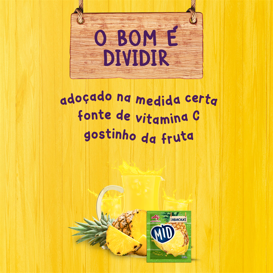 Kit Refresco em Pó MID® Sabor Abacaxi Com 15 Unidades de 20g