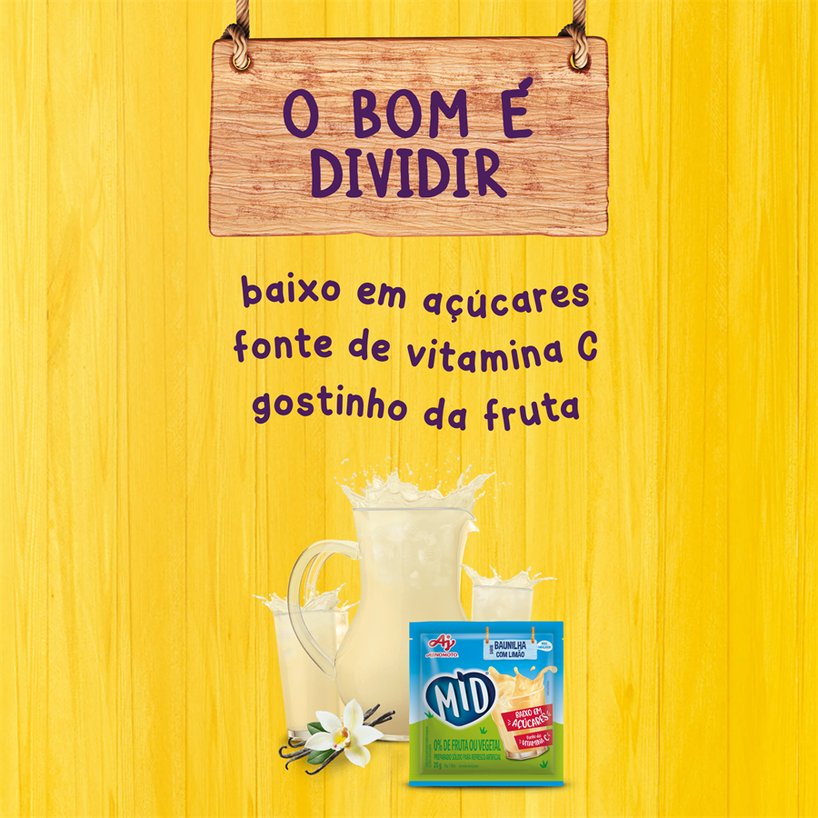Kit Refresco em Pó MID® Sabor Baunilha Com Limão Com 15 Unidades de 20g