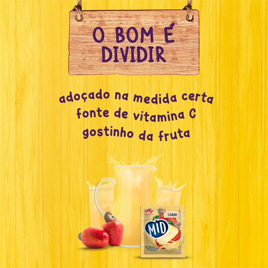 Kit Refresco em Pó MID® Sabor Caju Com 15 Unidades de 20g