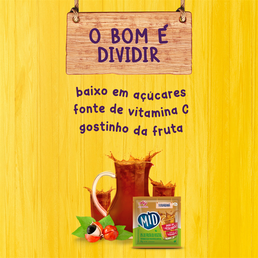 Kit Refresco em Pó MID® Sabor Guaraná Com 15 Unidades de 20g