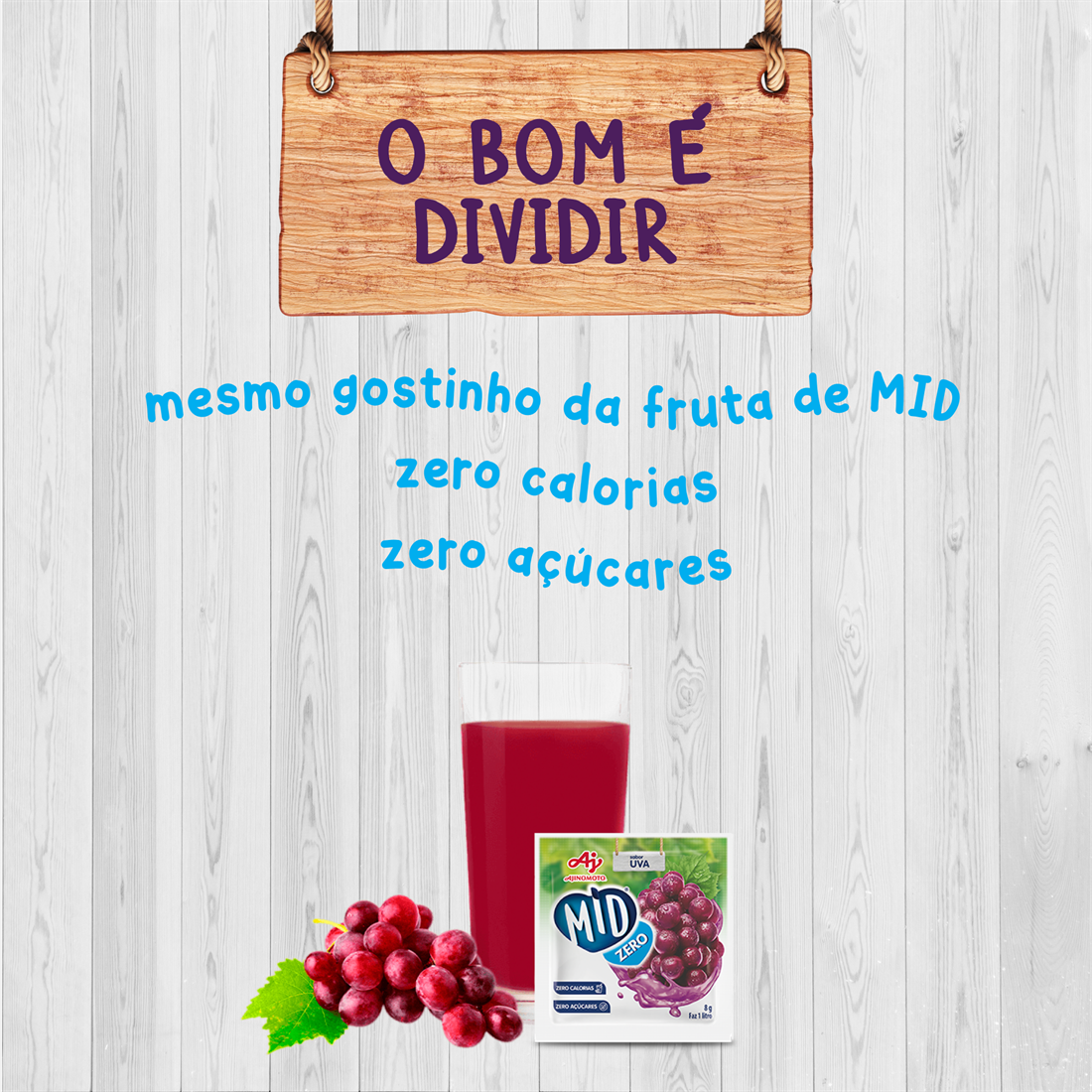 Kit Refresco em Pó MID ZERO™ Sabor Uva Com 15 Unidades de 8g