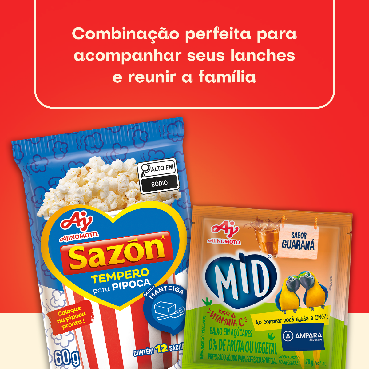 Kit MID® Guaraná + SAZÓN® Pipoca Manteiga - 5 Refrescos 20g + 1 Tempero 60g