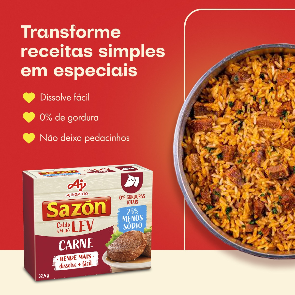 CALDO EM PÓ SAZÓN® LEV SABOR CARNE 32,5G