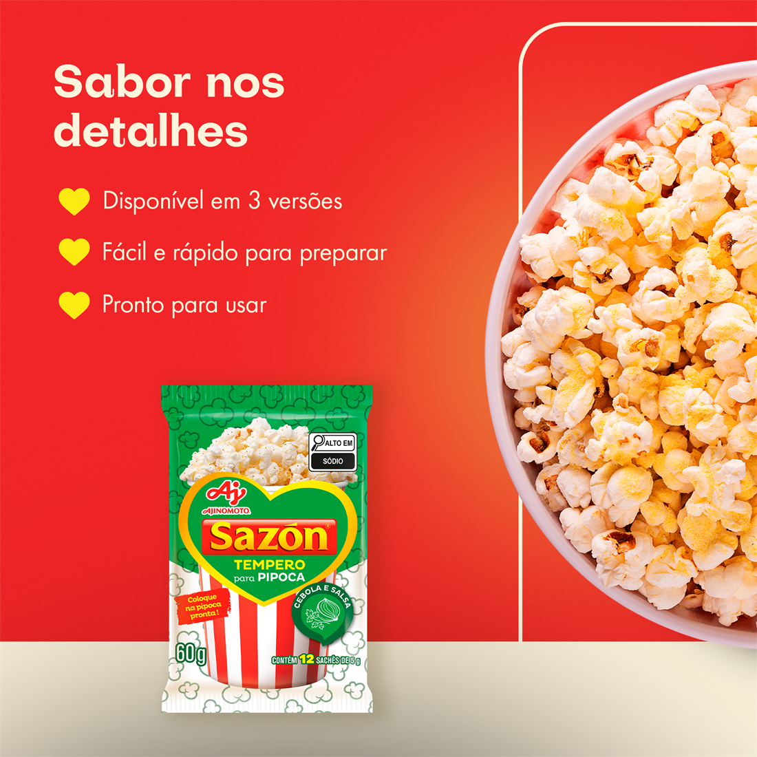TEMPERO EM PÓ SAZÓN® PIPOCA SABOR CEBOLA E SALSA 60G