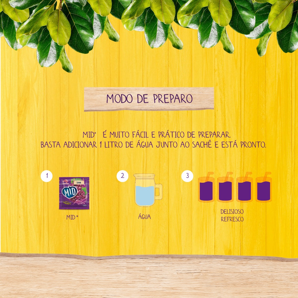 Kit Refresco em Pó MID® Sabor Uva Com 15 Unidades de 20g