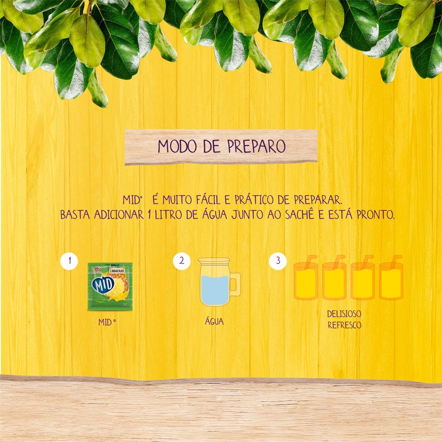 Kit Refresco em Pó MID® Sabor Abacaxi Com 15 Unidades de 20g