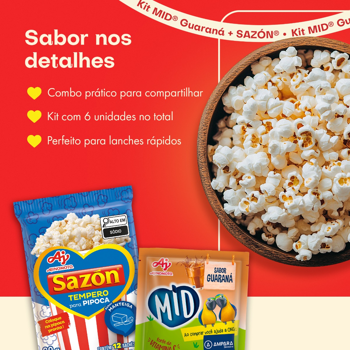 Kit MID® Guaraná + SAZÓN® Pipoca Manteiga - 5 Refrescos 20g + 1 Tempero 60g