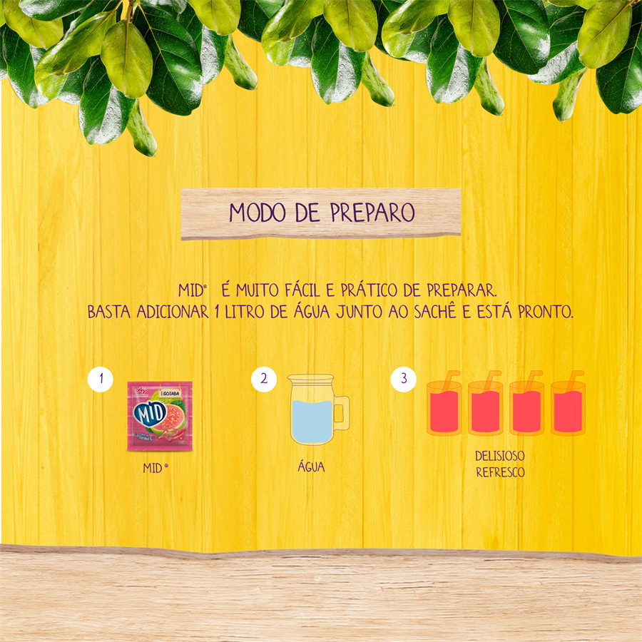 Kit Refresco em Pó MID® Sabor Goiaba Com 15 Unidades de 20g