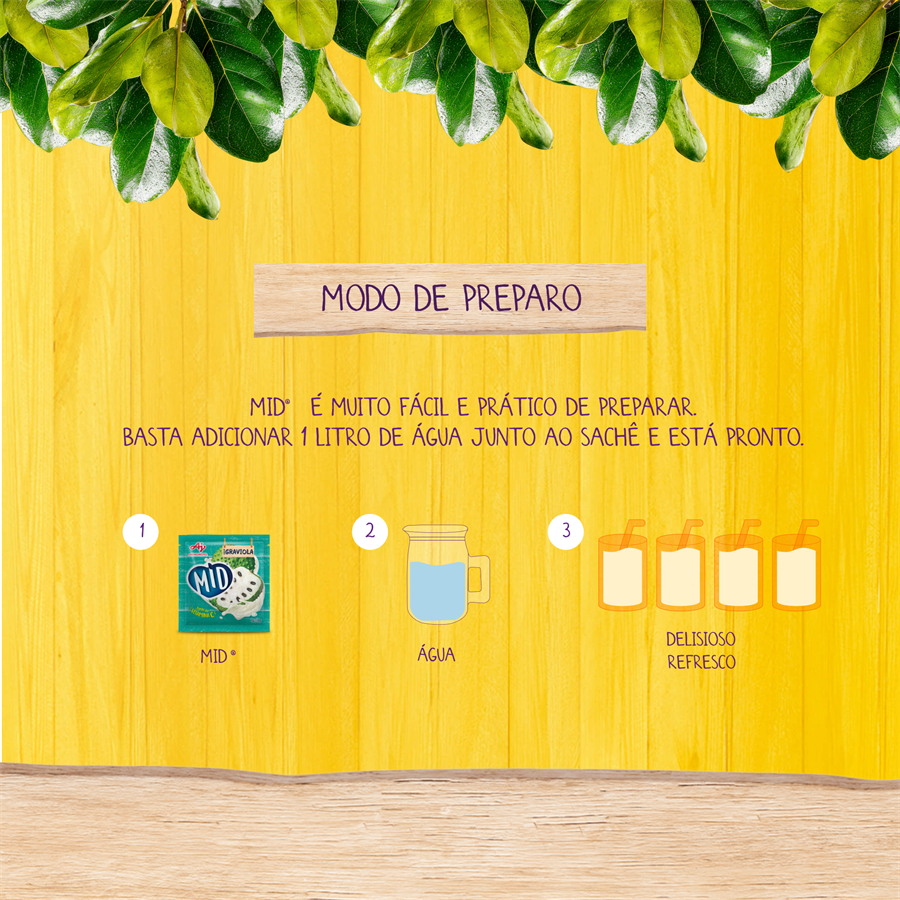 Kit Refresco em Pó MID® Sabor Graviola Com 15 Unidades de 20g