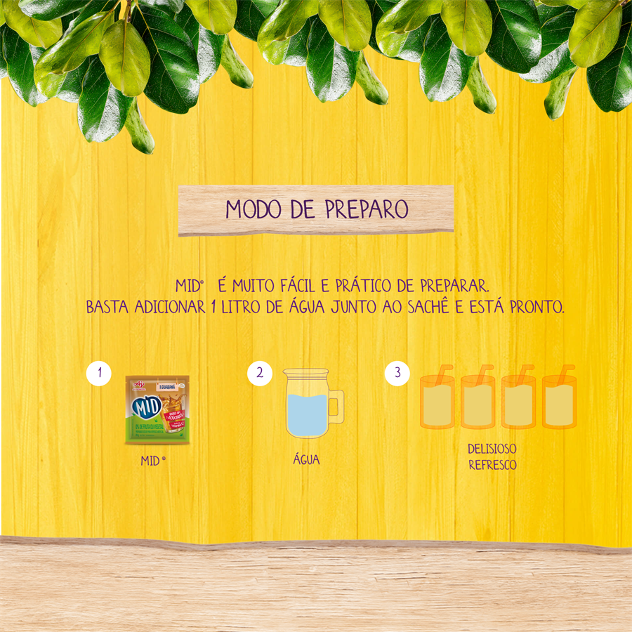 Kit Refresco em Pó MID® Sabor Guaraná Com 15 Unidades de 20g