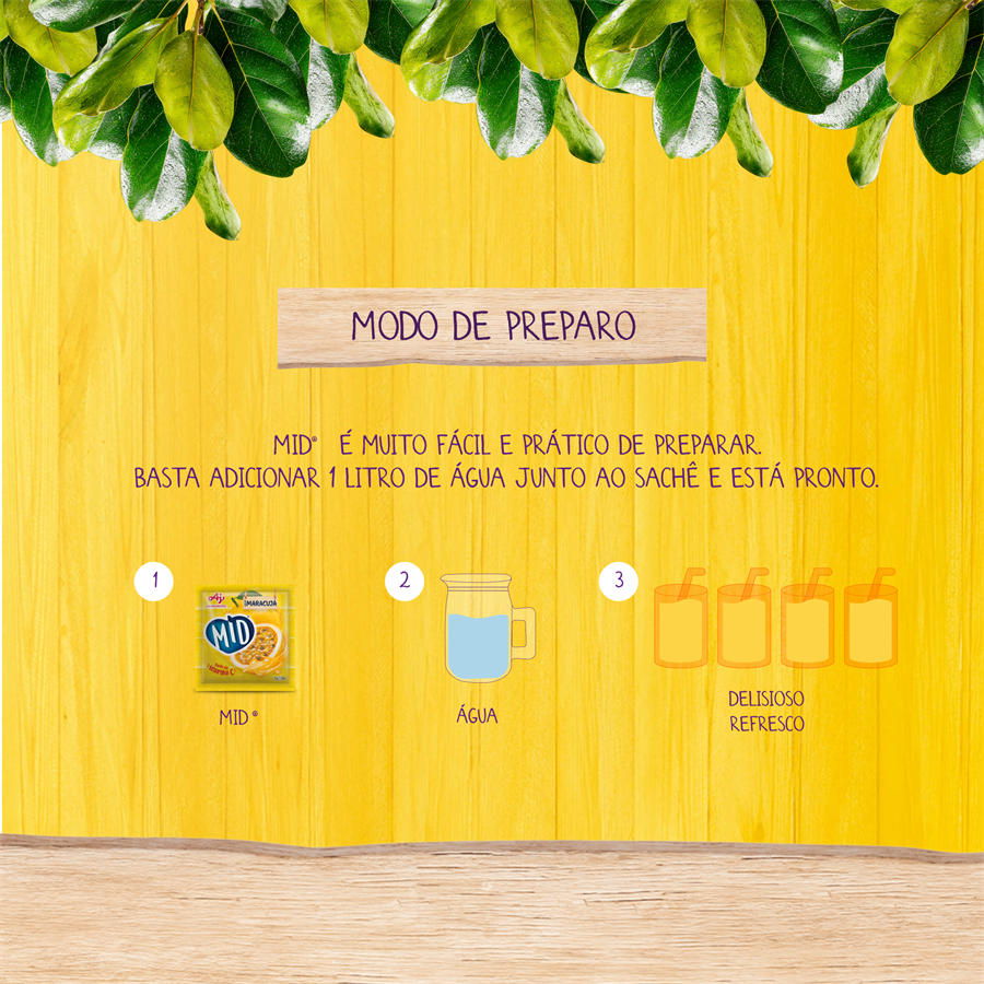 Kit Refresco em Pó MID® Sabor Maracujá Com 15 Unidades de 20g