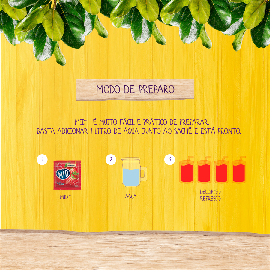 Kit Refresco em Pó MID® Sabor Morango Com 15 Unidades de 20g