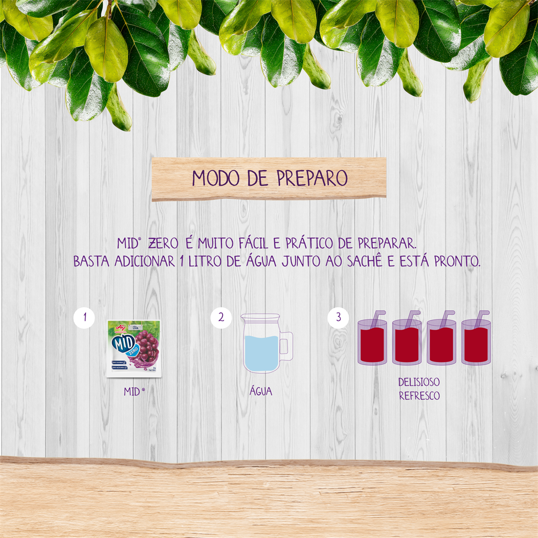 Kit Refresco em Pó MID ZERO®  Sabor Uva Com 15 Unidades de 8g