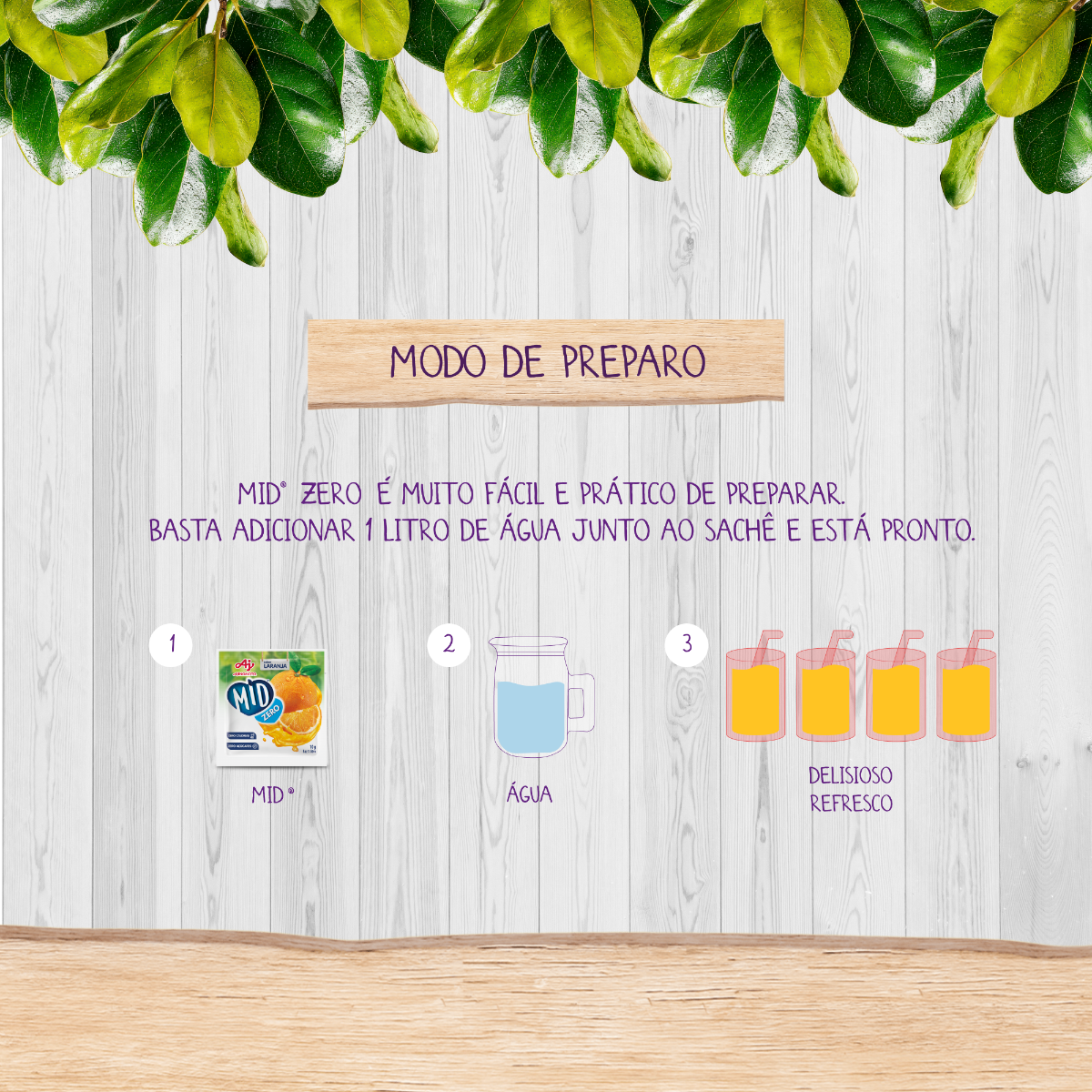 Kit Refresco em Pó MID ZERO®  Sabor Laranja Com 15 Unidades de 10g
