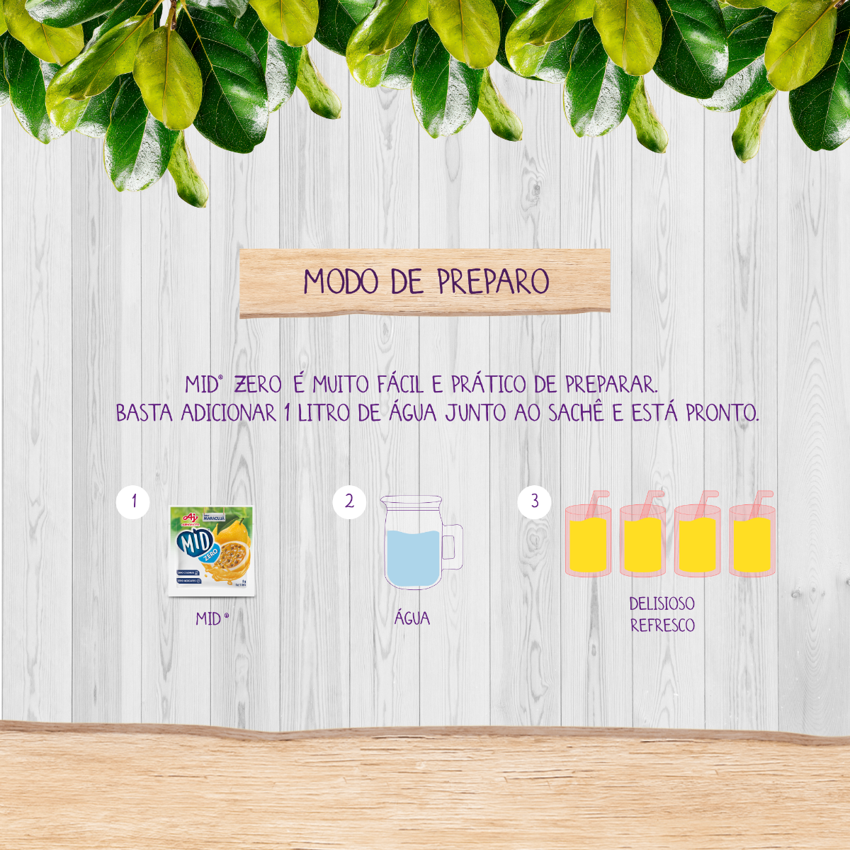 Kit Refresco em Pó MID ZERO®  Sabor Maracujá Com 15 Unidades de 8g