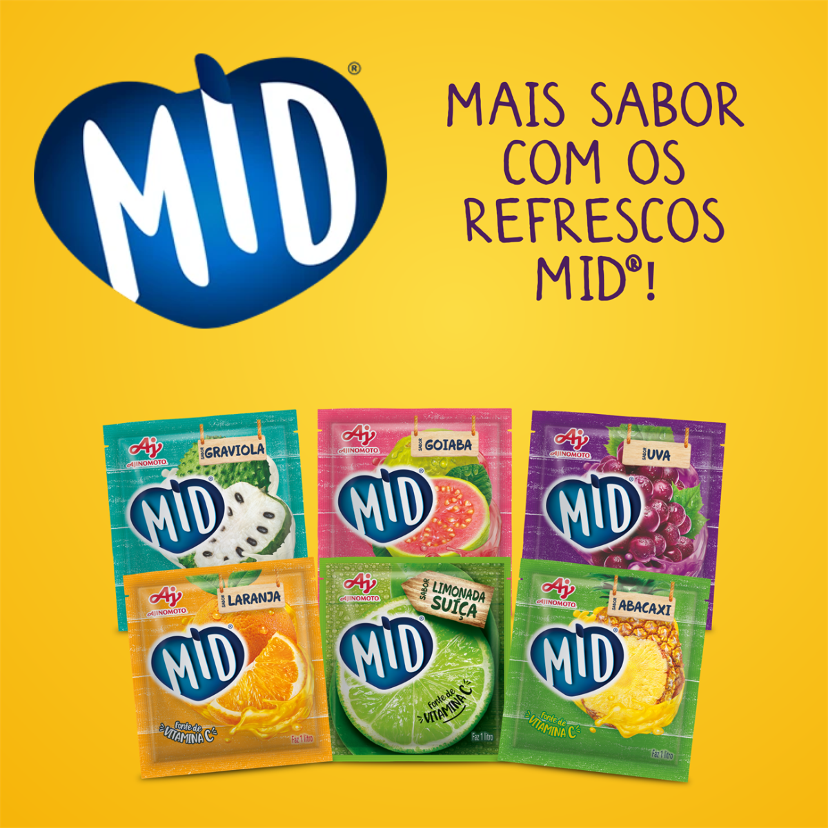 Kit Refresco em Pó MID® Sabor Baunilha Com Limão Com 15 Unidades de 20g