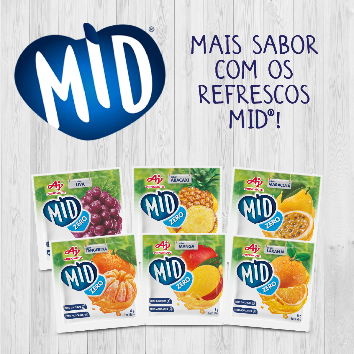 Kit Refresco em Pó MID ZERO®  Sabor Laranja Com 15 Unidades de 10g