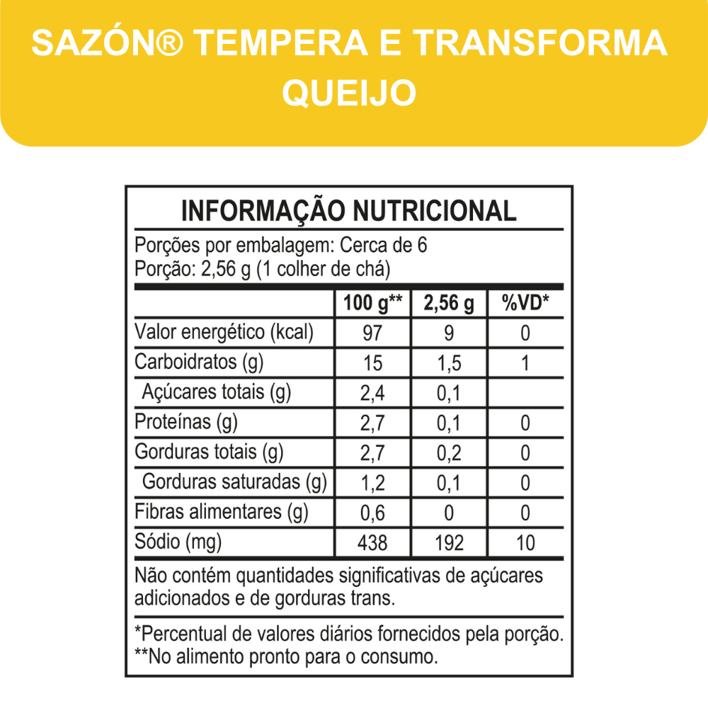 Kit 3 Temperos Sazón® Tempera e Transforma Ajinomoto – Alho e Cebola, Queijo e Tomate