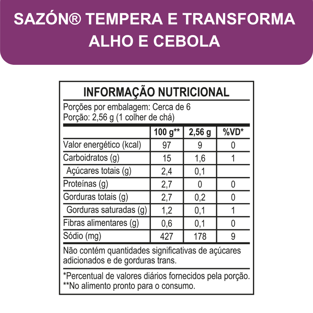 Kit 3 Temperos Sazón® Tempera e Transforma Ajinomoto – Alho e Cebola, Queijo e Tomate