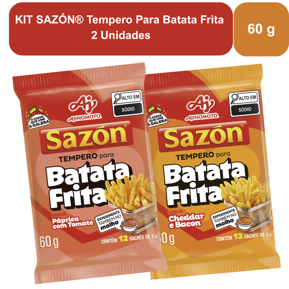 KIT SAZÓN® Tempero Para Batata Frita - Cheddar Bacon e Páprica com Tomate - 2 Unidades