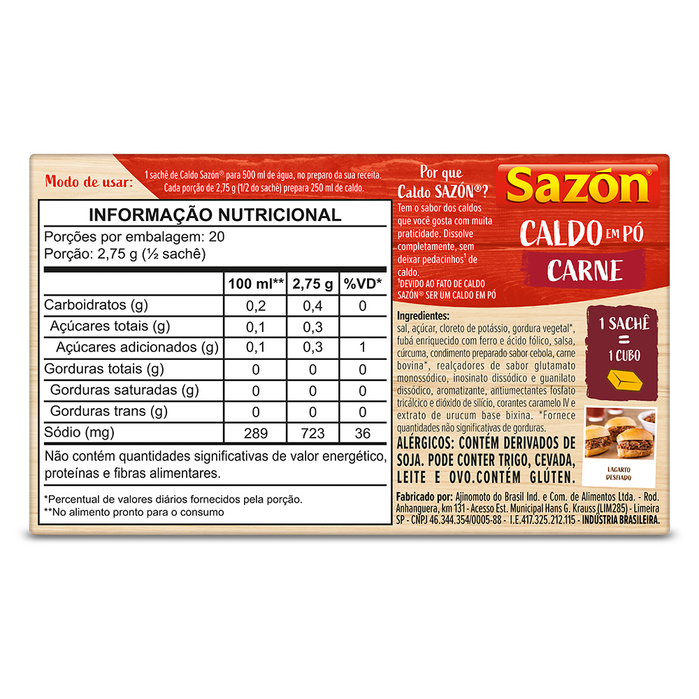 CALDO EM PÓ SAZÓN® SABOR CARNE 55G