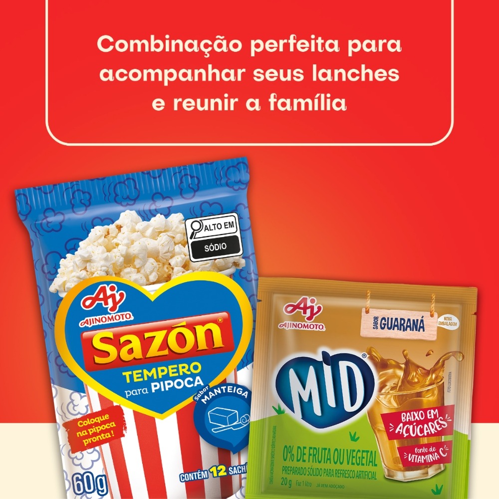 Kit MID® Guaraná + SAZÓN® Pipoca Manteiga - 5 Refrescos 20g + 1 Tempero 60g