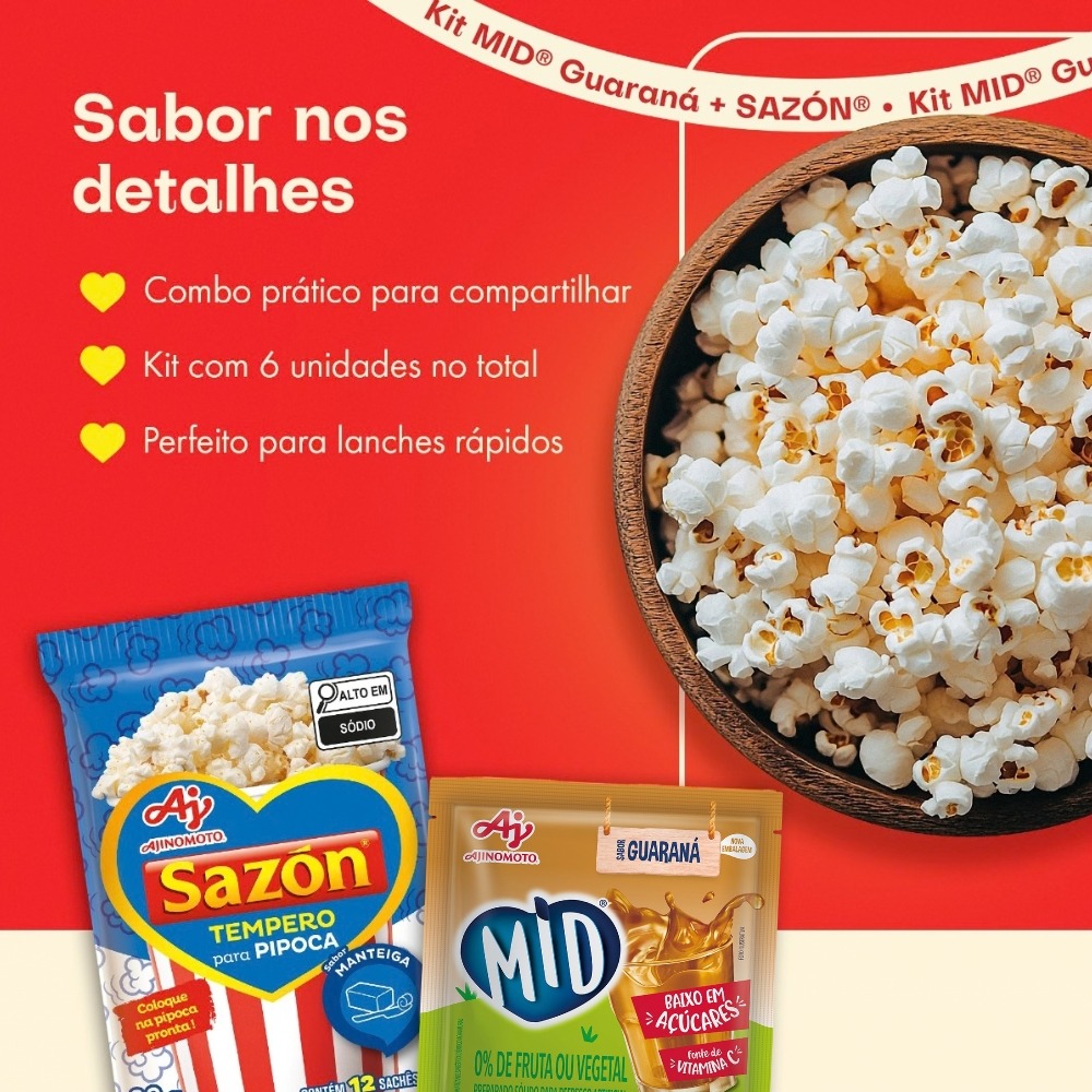 Kit MID® Guaraná + SAZÓN® Pipoca Manteiga - 5 Refrescos 20g + 1 Tempero 60g