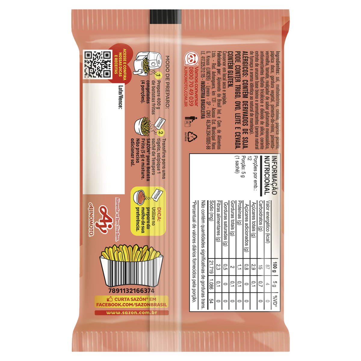 Tempero SAZÓN® para Batata Frita sabor Páprica com Tomate 60g
