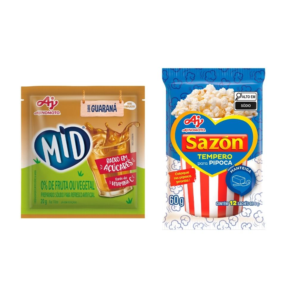 Imagem do produto Kit MID® Guaraná + SAZÓN® Pipoca Manteiga - 5 Refrescos 20g + 1 Tempero 60g
