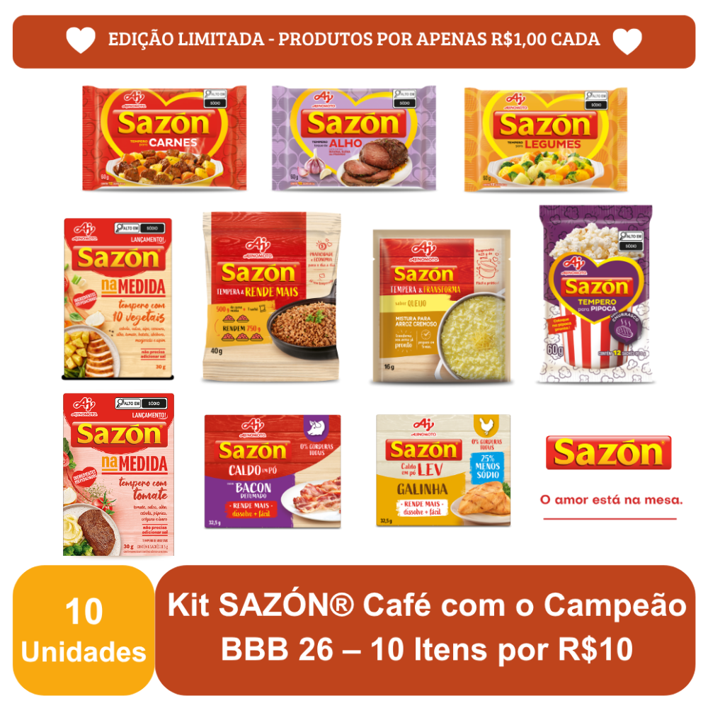 Imagem do produto Kit SAZÓN® Café com o Campeão BBB 26 – 10 Itens por R$10