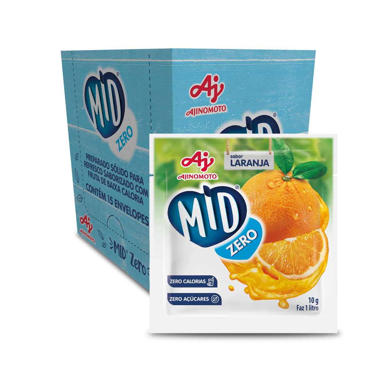 Imagem do produto Kit Refresco em Pó MID ZERO®  Sabor Laranja Com 15 Unidades de 10g
