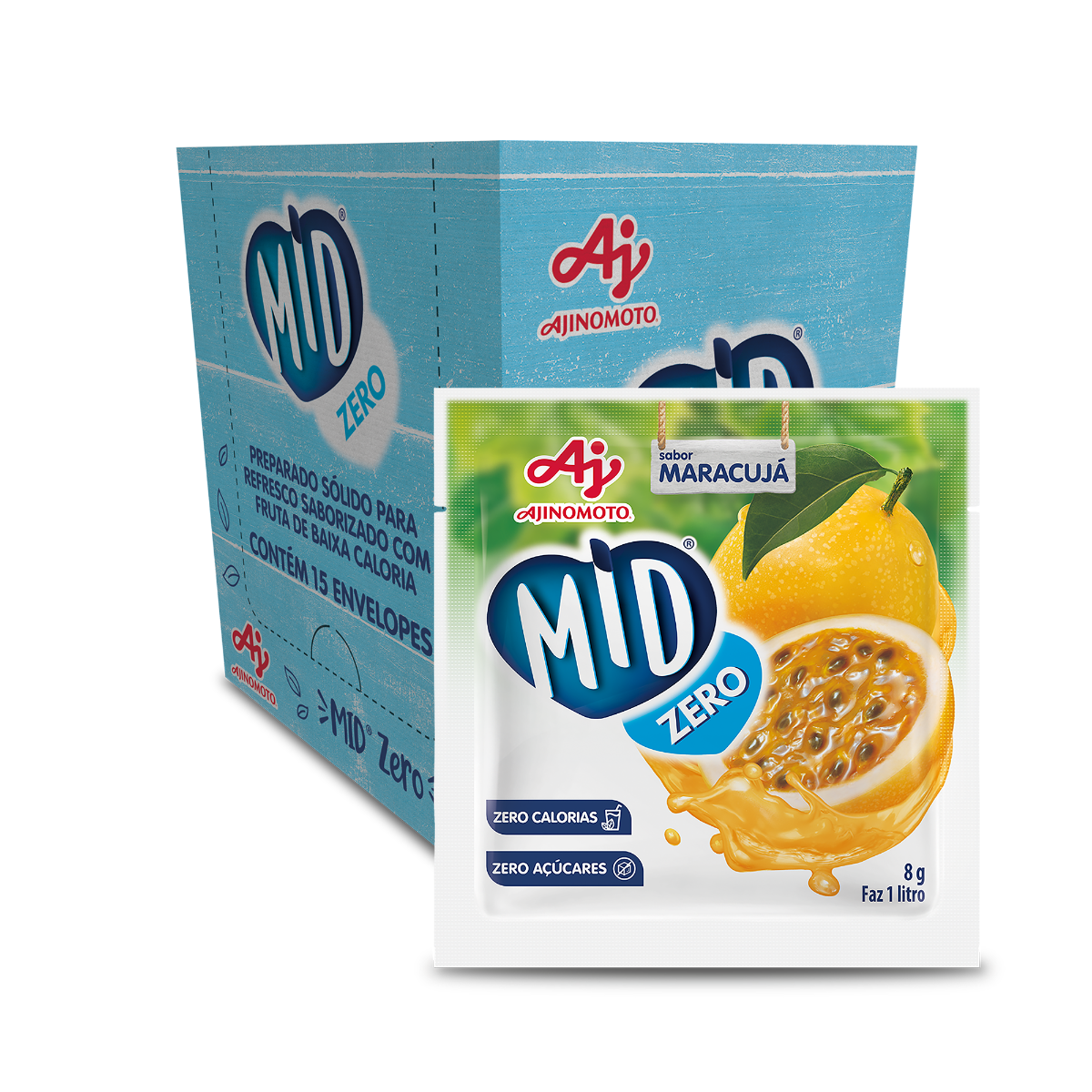 Imagem do produto Kit Refresco em Pó MID ZERO®  Sabor Maracujá Com 15 Unidades de 8g