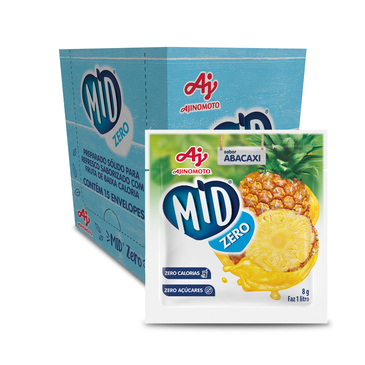 Imagem do produto Kit Refresco em Pó MID ZERO®  Sabor Abacaxi Com 15 Unidades de 8g