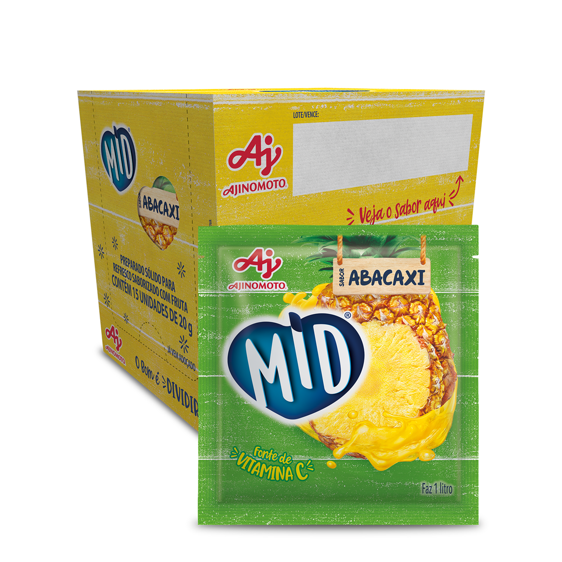 Imagem do produto Kit Refresco em Pó MID® Sabor Abacaxi Com 15 Unidades de 20g