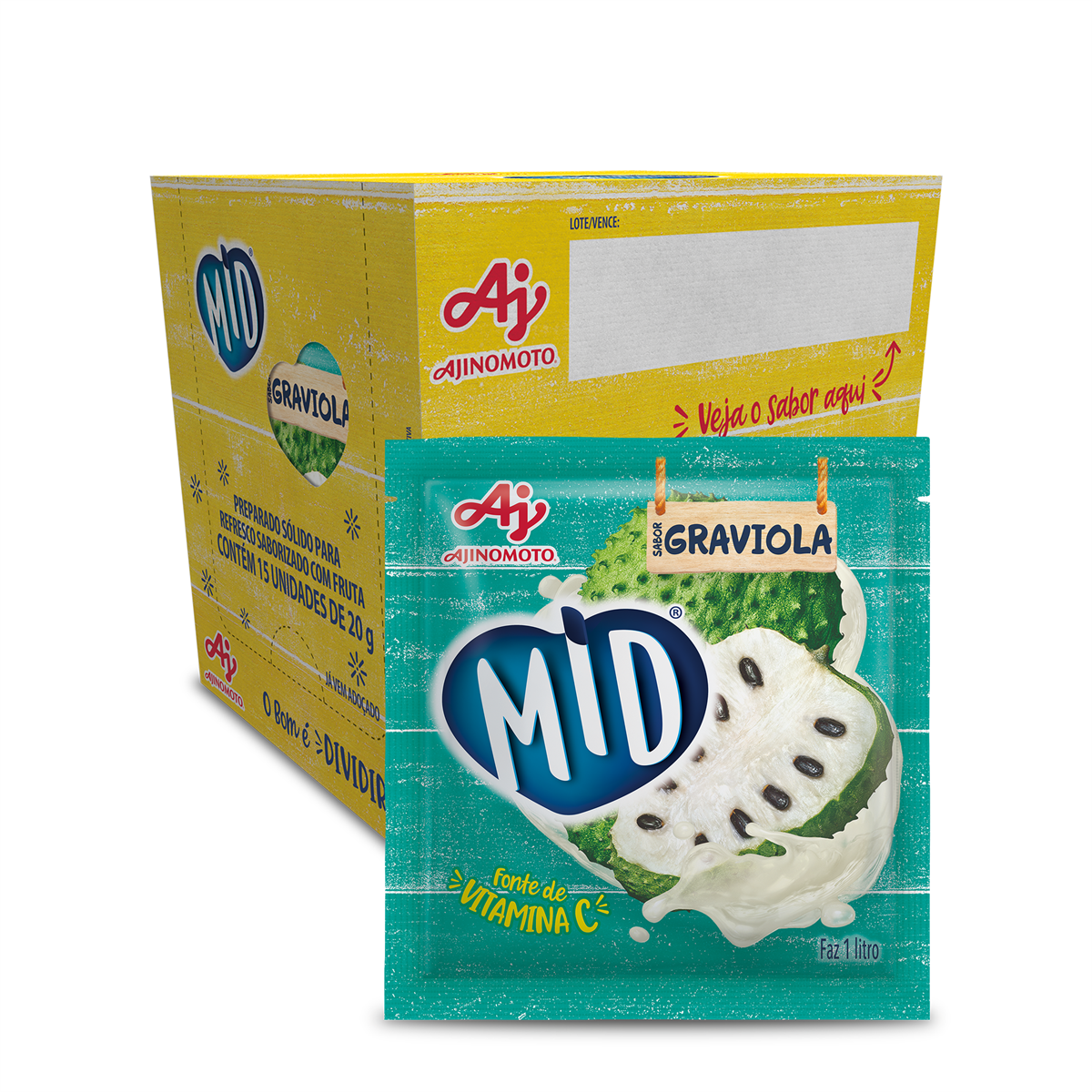 Imagem do produto Kit Refresco em Pó MID® Sabor Graviola Com 15 Unidades de 20g