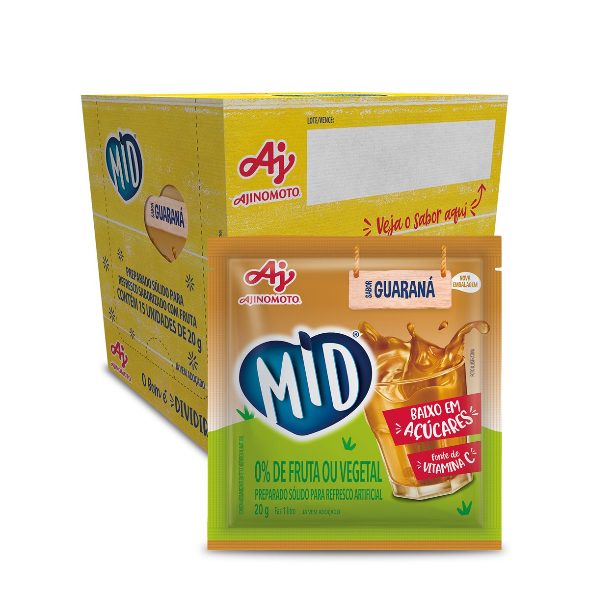 Imagem do produto Kit Refresco em Pó MID® Sabor Guaraná Com 15 Unidades de 20g
