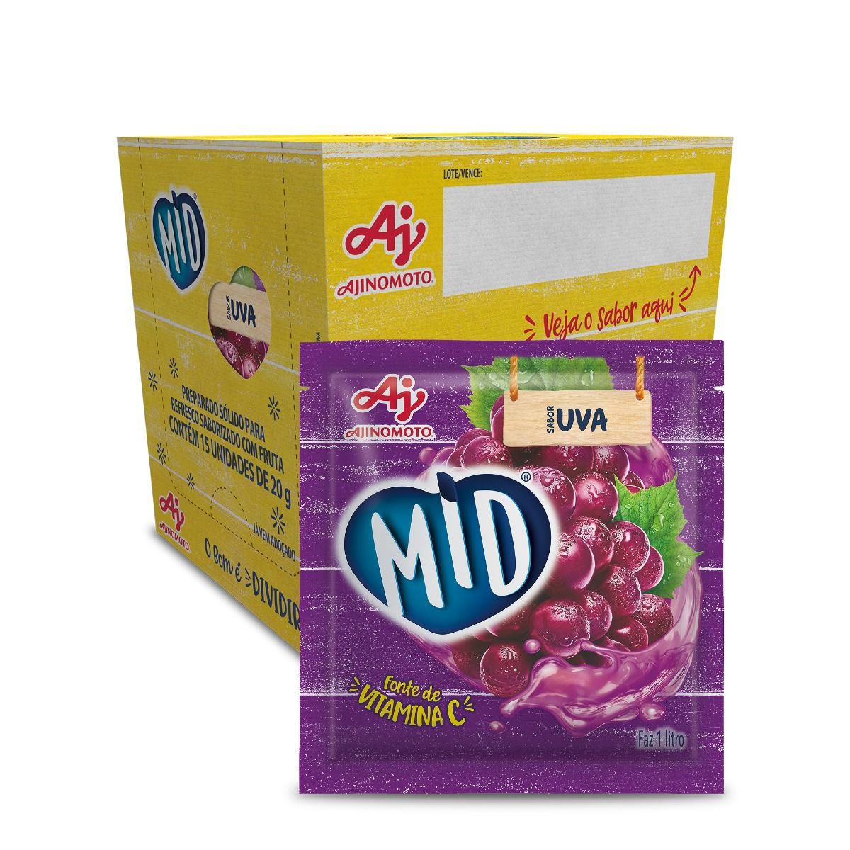 Imagem do produto Kit Refresco em Pó MID® Sabor Uva Com 15 Unidades de 20g