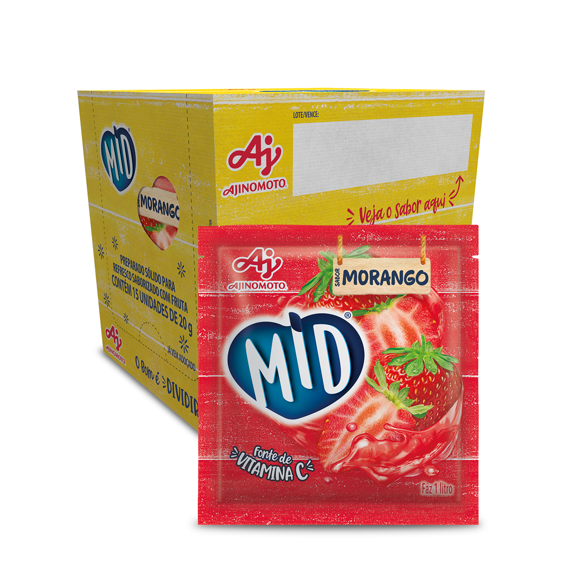 Imagem do produto Kit Refresco em Pó MID® Sabor Morango Com 15 Unidades de 20g