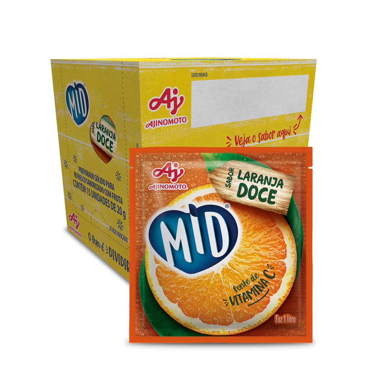Imagem do produto Kit Refresco em Pó MID® Sabor Laranja Doce Com 15 Unidades de 20g