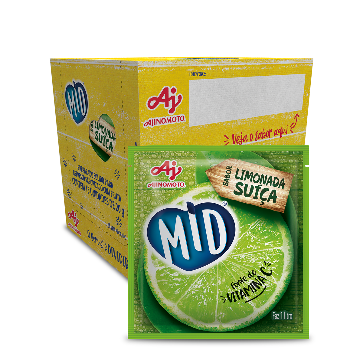 Imagem do produto Kit Refresco em Pó MID® Sabor Limonada Suíça Com 15 Unidades de 20g